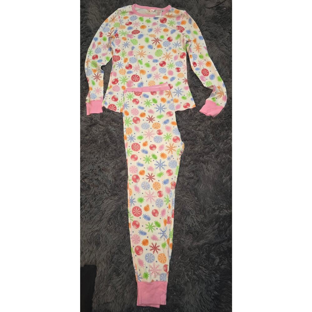 #153 Pre-Owned Excellent Snowflake Long Sleeve Pajama Set Size Jr XXL